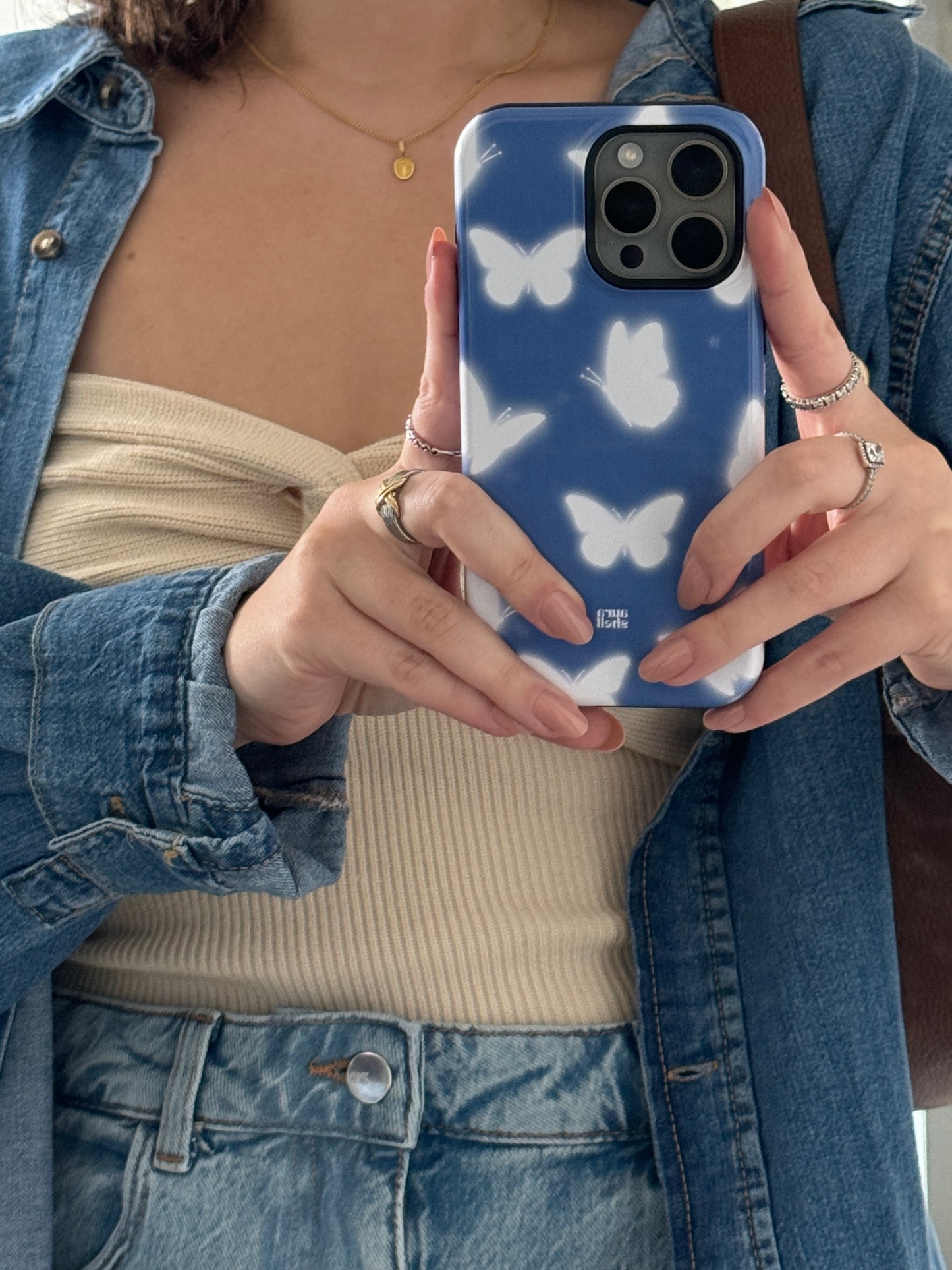 Butterflies in Denim iPhone Case - Aura Shell