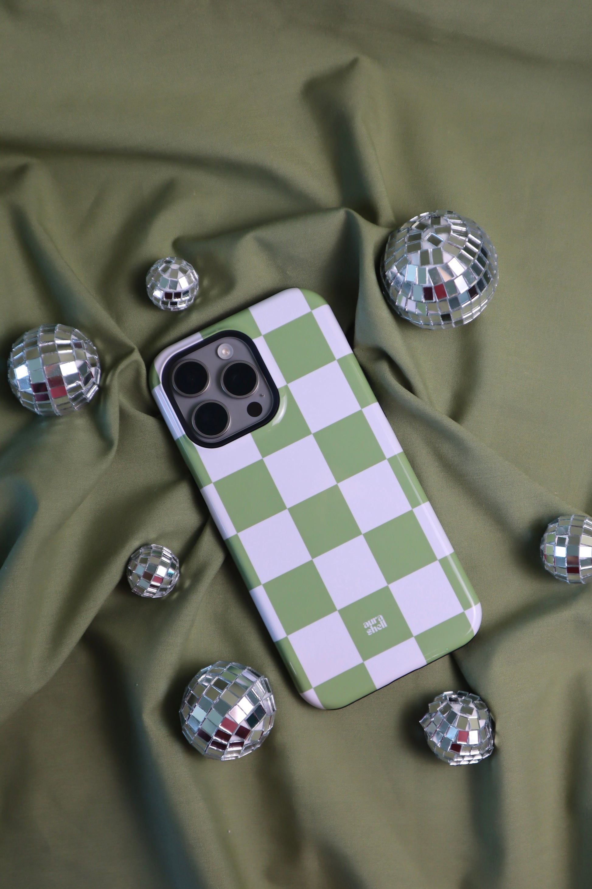 Checkers in Matcha iPhone Case - Aura Shell