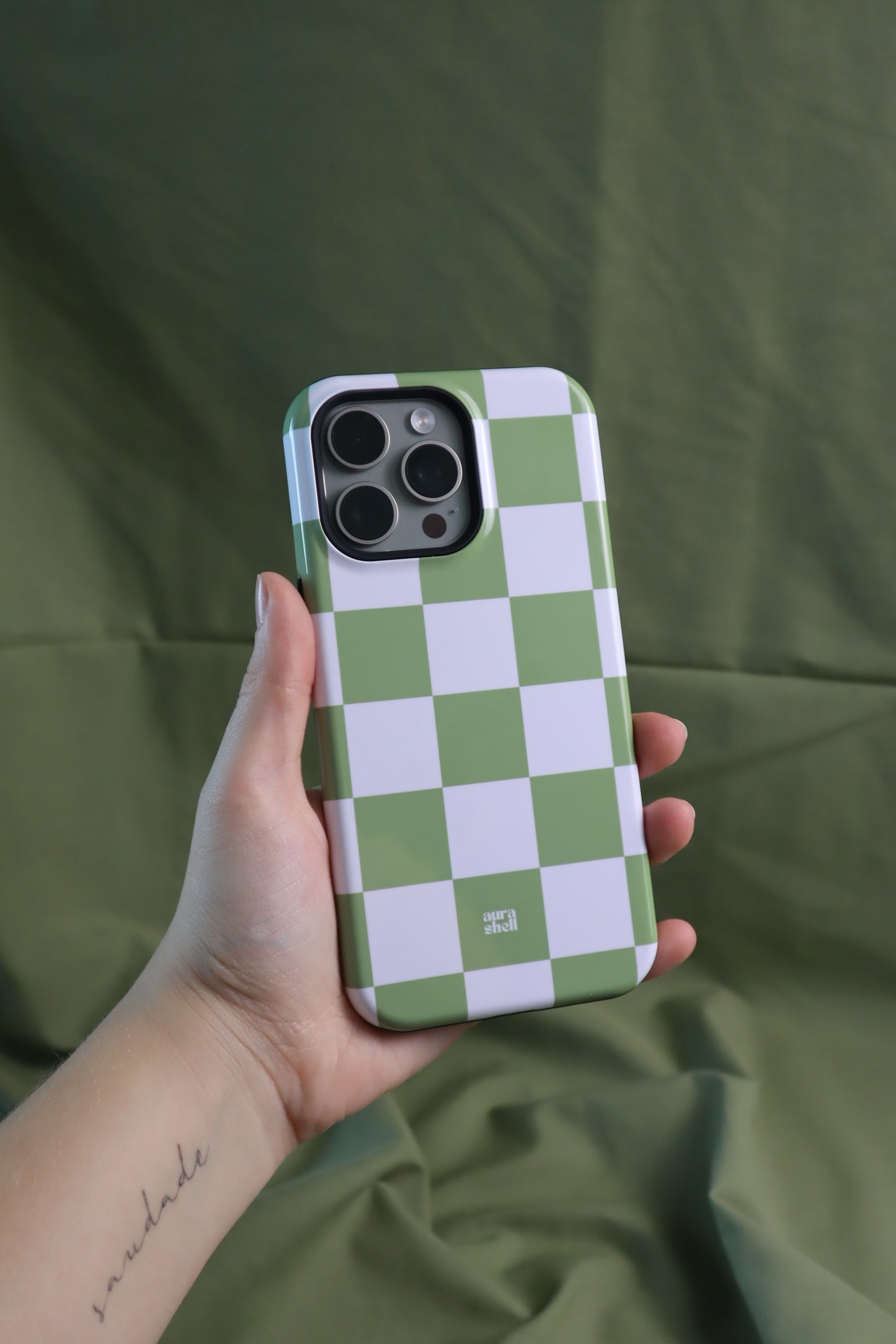 Checkers in Matcha iPhone Case - Aura Shell